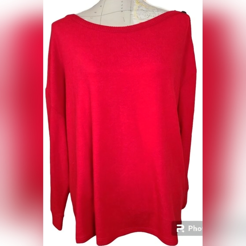 Vince Camuto Size X-Large Red Button Boatneck Drop Sleeve Pullover Sweater NWT - Picture 10 of 10